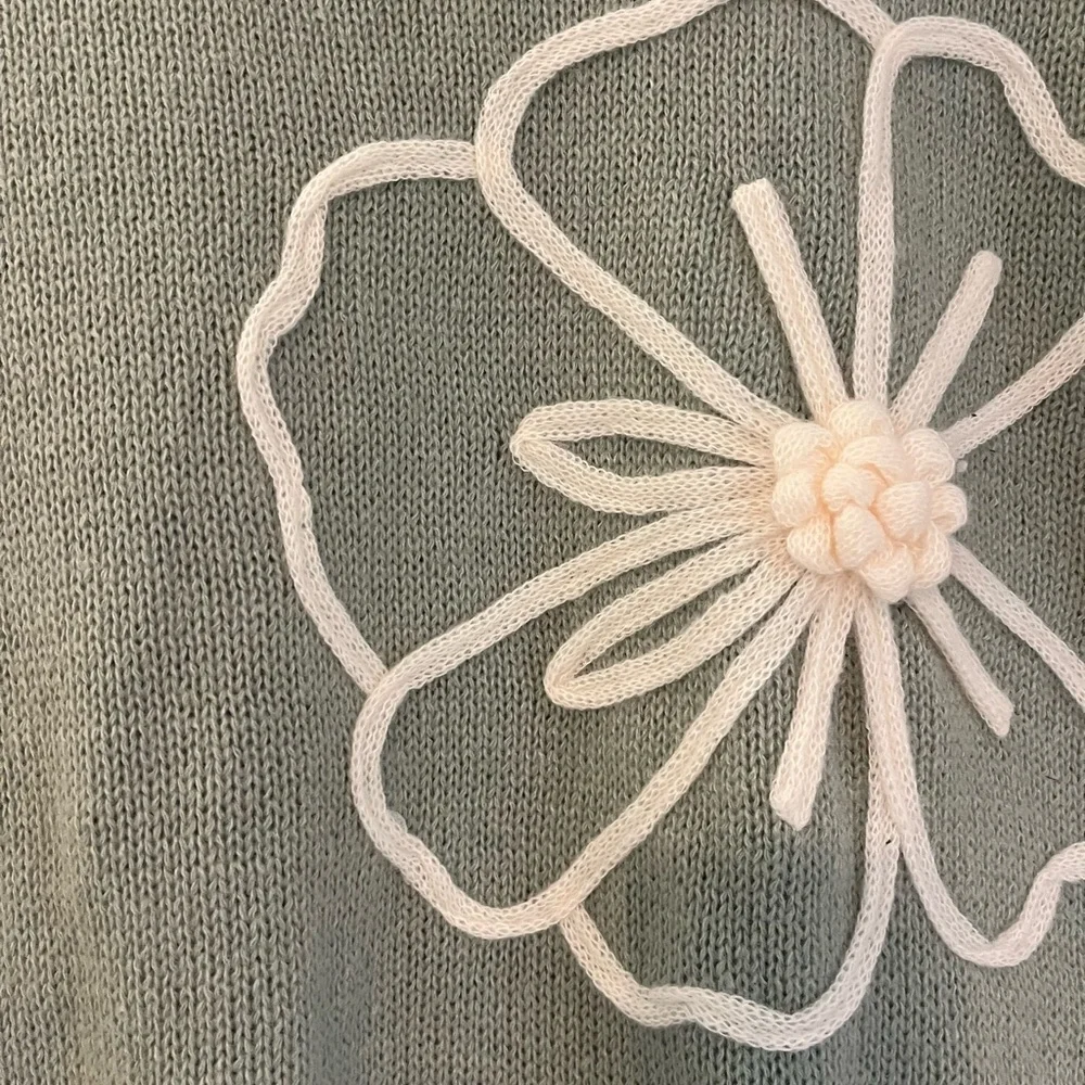 SHEIN Mint Green Short-Sleeve Flower Knit Sweater - Picture 4 of 6
